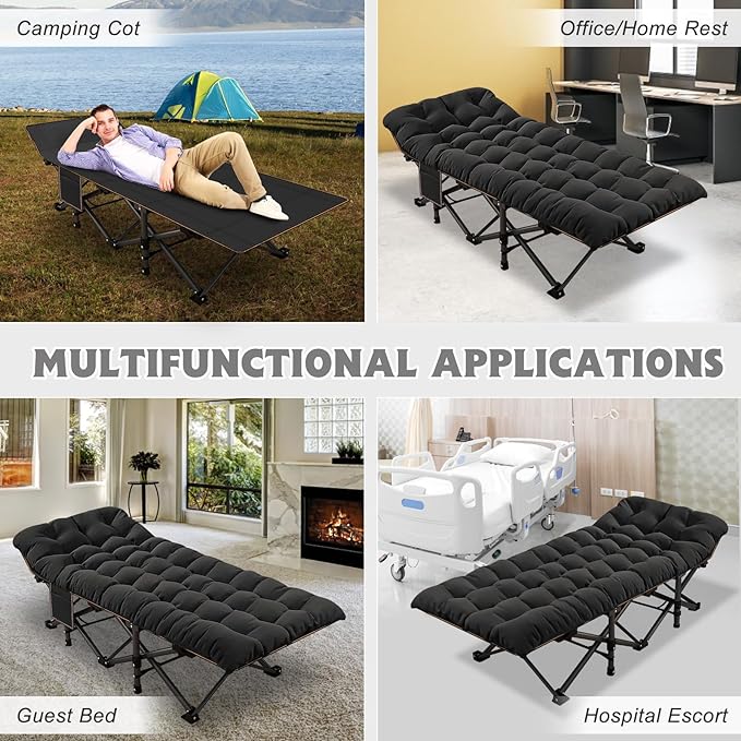 ABORON Oversized XXL Folding Camping Cot W/Mat for Adults, 78" L x 32" W x 18" H, Heavy Duty Outdoor Bed with Carry Bag,1200 D Layer Oxford Travel Camp Cots
