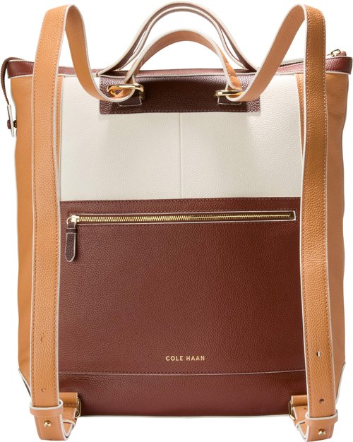 Cole Haan Women's Grand Series Grand Ambition Convertible Luxe Backpack, Dark Cuoio/Ivory/Biscuit/Mahogany