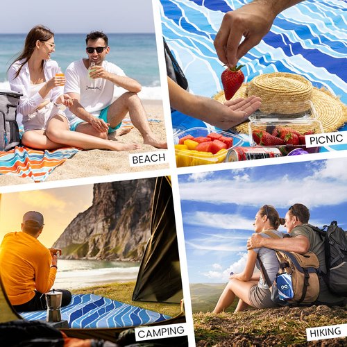 Everlasting Comfort Beach Blanket Bundle - Enjoy Sunny Days with Large, Sandproof Mats for Picnics and Beach Trips - Fits up to 10 Individuals