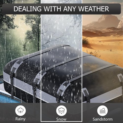 Car Rooftop Cargo Bag Carrier, Soft Roof Top Luggage Bag for All Vechicles with/Without Rack - with Waterproof Zip, Anti-Slip Mat, Luggage Lock, Storage Bag, Door Hooks, 21 Cubic Feet （Gray-Black）