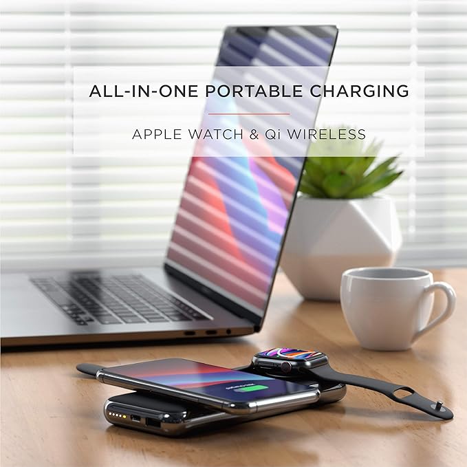 Satechi Quatro Wireless Power Bank 10,000 mAh Portable Charger. Compatible with iPhone 16 Pro Max/16 Pro/16/16 Plus, Apple Watch Ultra & Series 8/7/6/SE/5/4/3/2/1, AirPods Pro 2/1