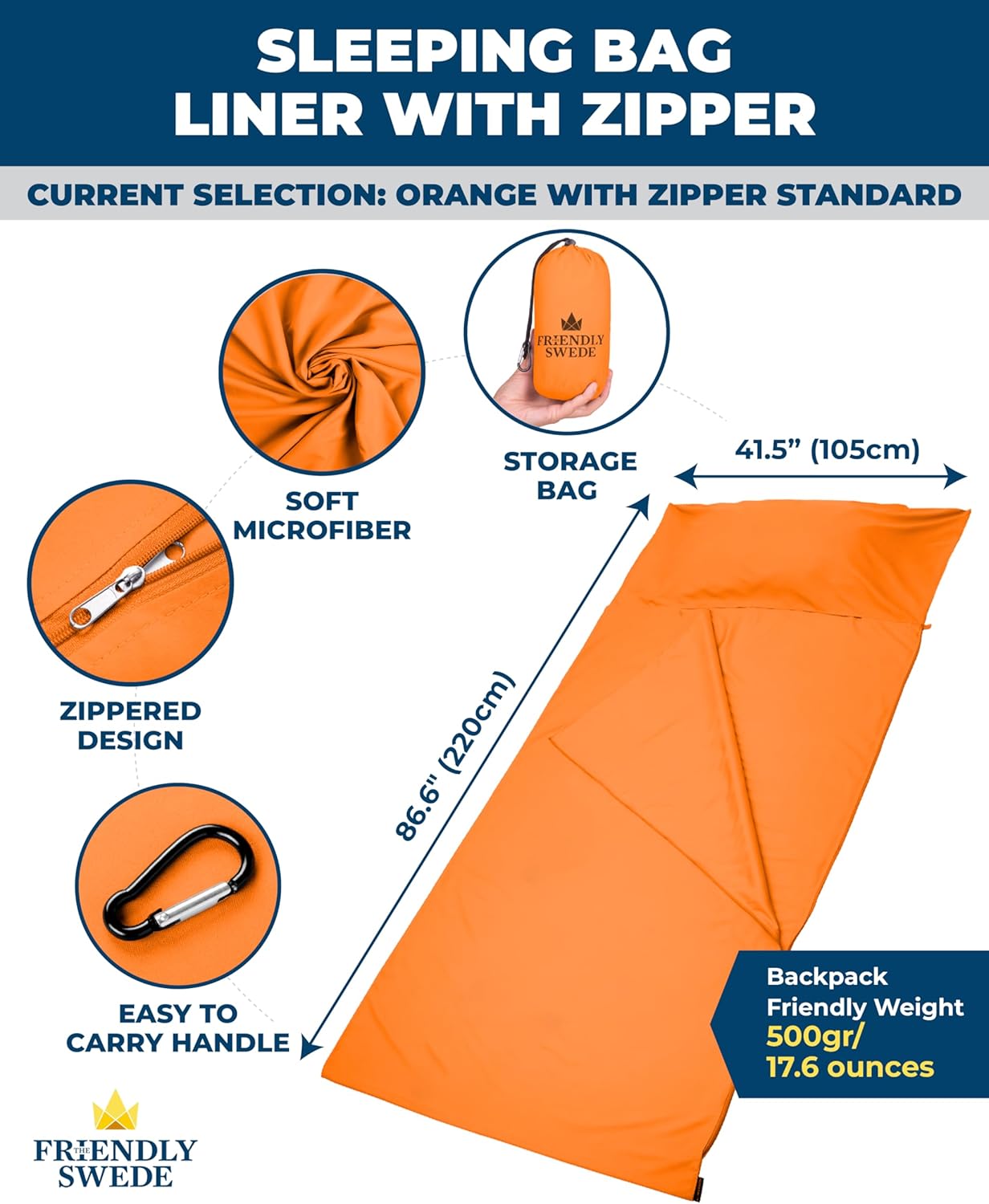 The Friendly Swede Sleeping Bag Liner — Ultralight Polyester or Cold Weather Microfiber Adult Sleep Sack; Thin Travel Sheets for Hotel; Camping Sheets; Travel Sleeping Bag with Pocket-Size Stuff Sack