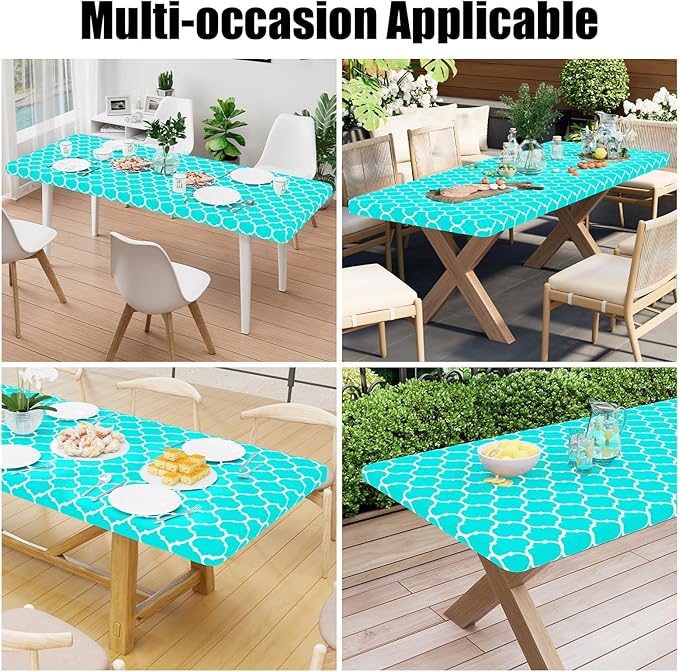 Smiry Rectangle Picnic Table Cover, Waterproof Elastic Fitted Camping Tablecloths for 8 Foot Tables, Wipeable Flannel Backed Vinyl Tablecloth Protector for Indoor, Outdoor (Teal, 36x96 Inches)