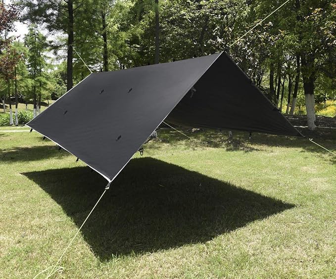 Gold Armour Rainfly Tarp Hammock, Premium 14.7ft/12ft/10ft/8ft Rain Fly Cover, Waterproof Ultralight Camping Shelter Canopy, Survival Equipment Gear Camping Tent Accessories (Black 12ft x 10ft)