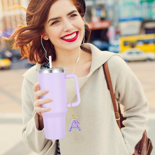 MOYOHIM Letter Charm for Stanley Cup, Cute Initial Keychain Charm for Handle, Purple Handle Accessories for Stanley Tumbler for Girls Women (Letter K)