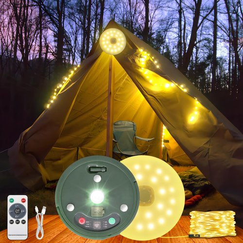 HELESIN Camping Light USB Rechargeable Waterproof Portable Stowable String Light, 4 in 1 Camping String Lights Outdoor with 8 Modes Tent Lights for Camping, Hiking, Yard, RV (Warm Light)