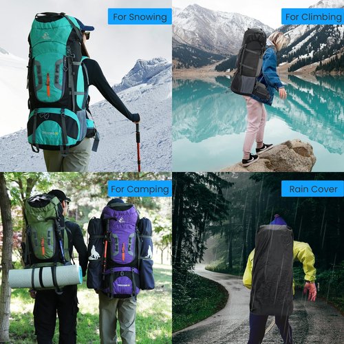 Bseash 80L Waterproof Hiking Camping Backpack with Rain Cover, Lightweight Outdoor Sport Travel Daypack for Climbing Touring (Army Green)