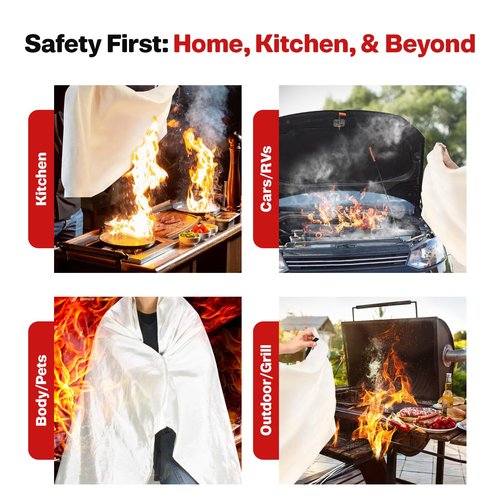 Oqnus Emergency Fire Blanket - Fiberglass Safety Fire Retardant Blanket with Hook & Gloves | Fire Suppression Blanket for Home, Kitchen, Garage & Camping, 40” x 40” - White, Pack of 1