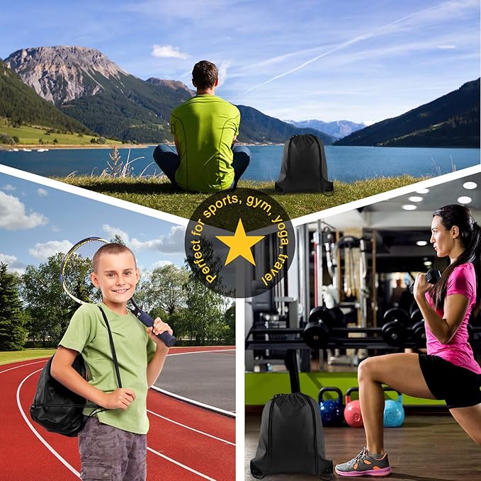 KUUQA 100Pcs Black Drawstring Backpack Bag Sack Drawstring Bags Bulk String Bags Storage Bags for Sport Gym Traveling