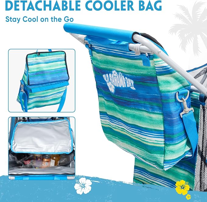 Beach Cart with Big Wheels for Sand, Collapsible All-Terrain Beach Wagon with Cooler Bag & Umbrella Holder, Large Mesh Storage, Supports 100lbs for Camping, Outdoor, Shopping, Blue