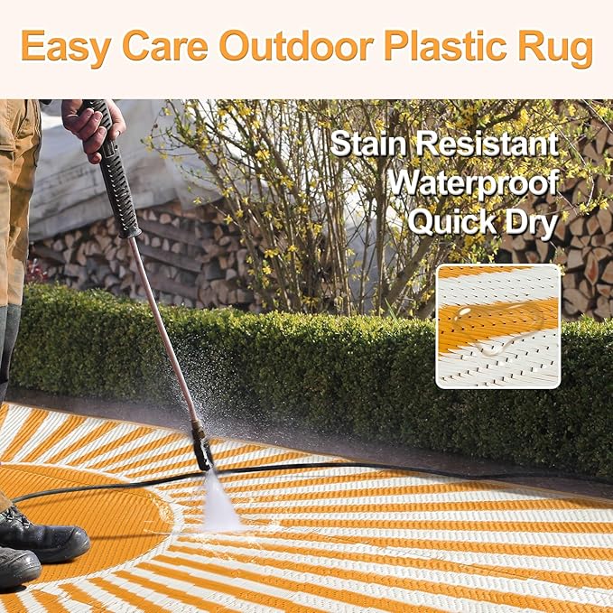 Wonnitar Outdoor Rug 6x9 Waterproof - Reversible Plastic Straw Patios Rug, Large Outside Portable Camper RV Mat, Outdoor Carpet for Deck Picnic Balcony Backyard Porch (Orange, 6'x9')