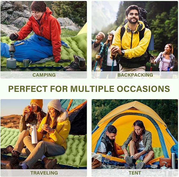Yuzonc Camping Sleeping Pad, Ultralight Camping Mat with Pillow Built-in Foot Pump Inflatable Sleeping Pads Compact for Camping Backpacking Hiking Traveling Tent