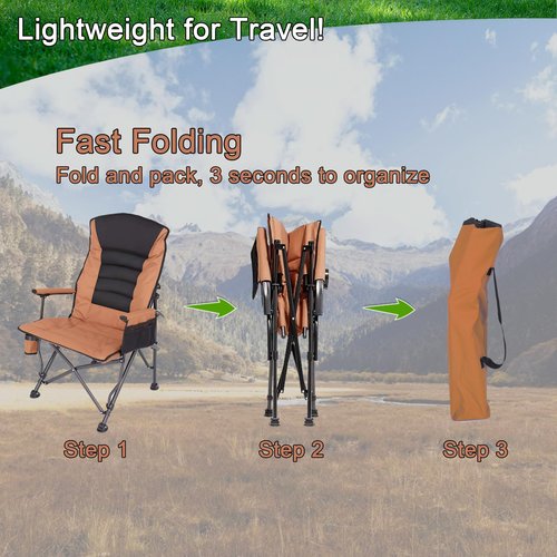 LAWFAW Camping Chairs,Adjustable Backrest Chair,Oversized Lawn Chair Supports 350lbs,Out Door Folding Chairs with Side Pockets and Cup Holder,Ideal for Beach,Fishing,Camping,Patio Relaxation