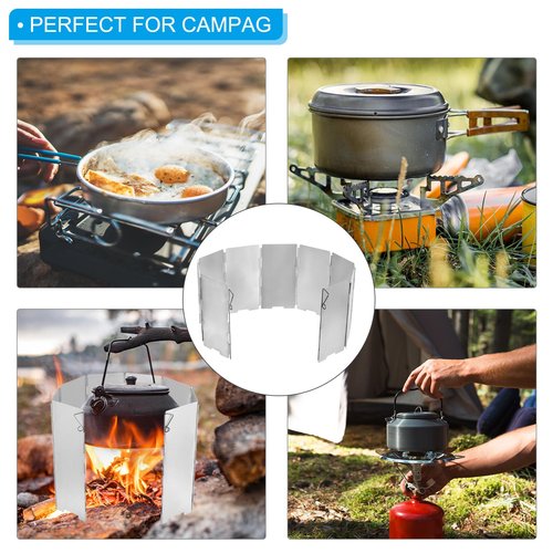 PATIKIL 25.8" x 5.3" Windscreen Camping Stove, Mini 9 Plates Heat Shield Stove Windshield Lightweight Folding with Drawstring Bag for Camping Alcohol Stoves