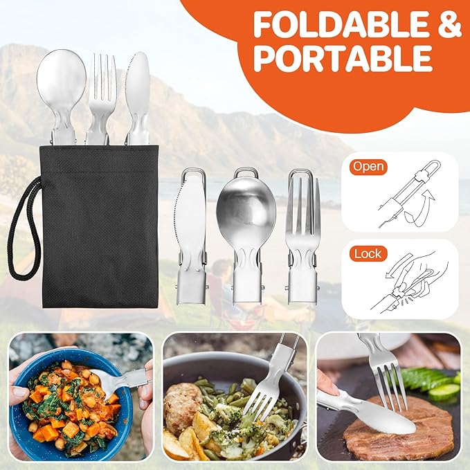 FUNYKICH Camping Pots and Pans Set, Non-Stick Camping Cooking Set, Lightweight Camping Cookware with Storage Bag for Camping, Backpacking, Outdoor Cooking & Picnic