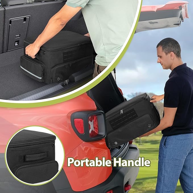 Golf Trunk Organizer Storage with Separate Compartment for 2 Pair Shoes Up to US Mens 16, Golf Car Locker Organizer for Balls, Tees, Clothes, Gloves, Accessories