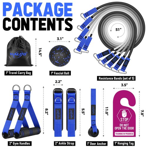 WALITO Resistance Bands Set - Exercise Bands with Handles, Door Anchor, Legs Ankle Straps, for Heavy Resistance Training, Physical Therapy, Muscle Training, Yoga, Home Workouts