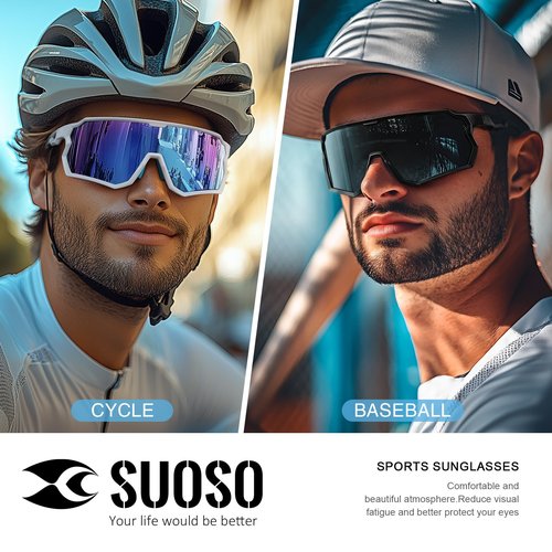 suoso Sports Sunglasses for Youth: UV400 Protection Sun Glasses for men Womens Wrap Around Goggles for Baseball Cycling
