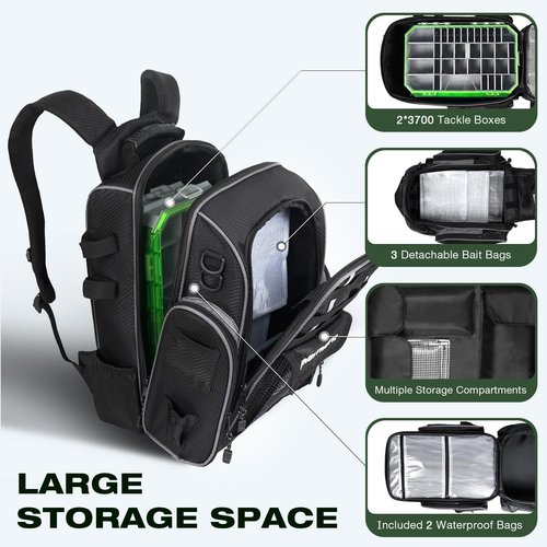 Ghosthorn Fishing Backpack 2 * 3700 Tackle Boxes 40L Waterproof Tackle Backpack with Rod Holders Large Outdoor Storage Tackle Bag for Fishing Men Women