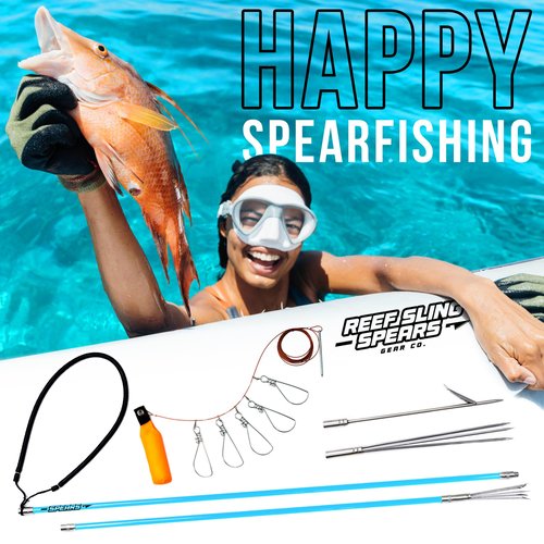 Hawaiian Sling Fishing Spear Set - Travel Fiberglass Pole Spear Harpoon for Spearfishing with 3 Prong Paralyzer Tips 5' - Fishing line Holder and Travel Bag Included for Spear Fishing Equipment