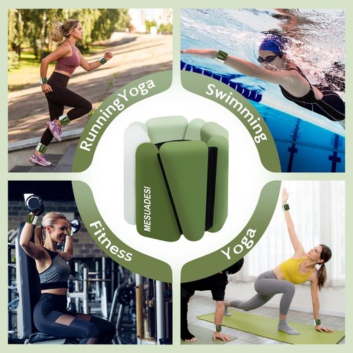 Wrist Weights for Women, Set of 2 Adjustable Ankle Weights Wearable Arm and Leg Wrist Weights for Walking Yoga Pilates Running Dance Gym 1Lb Each (Gradient Green)