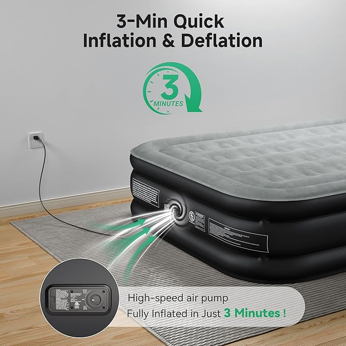 Air Mattress Full with Built-in Pump 18", Comfortable Self-Inflating Air Mattress with High-Speed Pump, Durable Blow Up Mattress Full with Storage Bag for Guests, Camping, Travel