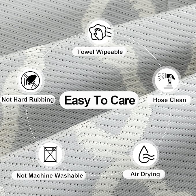 OutdoorLines Outdoor Plastic Area Rugs for Patio 4x6 ft - Reversible Outside Carpet, Stain & UV Resistant RV Mats, Straw Rug for Camping, Deck Garden, Porch and Balcony, Moroccan/Beige & Light Grey