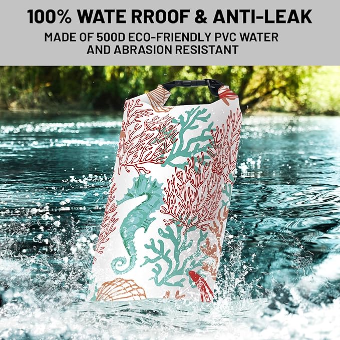 Waterproof Dry Bag,Roll Top Sea Turtle Starfish Coral Waterproof Backpack 5L/10L/20L Floating and Lightweight Bags for Kayaking, Boating, Fishing, Swimming and Camping