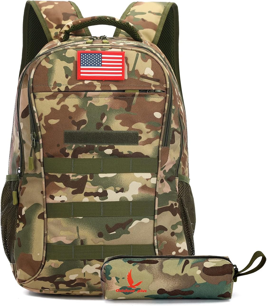 outdoor plus Camo Backpack,Military Boys Backpacks for School,40L Army Bookbag with USB Charging Port Waterproof