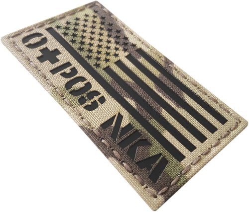 Infrared USA Flag OPOS O+ Blood Type NKA NKDA IR Tactical Morale Touch Fastener Patch (Multicam)
