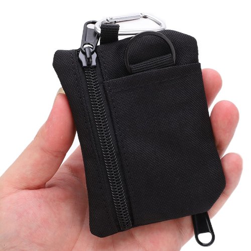 Chazcool Mini Size EDC Utility Pouch Bags, Molle Pouch with Carabiner, EDC Pocket Organizer, Mini Molle Pouch Wallet for Biking Camping (Black)