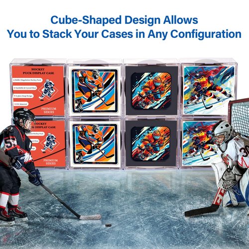 MewVeer Hockey Puck Display Case, 8 Pack Acrylic Holder for Official Size Pucks, Gifts for Hockey Collectors and Enthusiasts, Premium Display Box for Collectibles