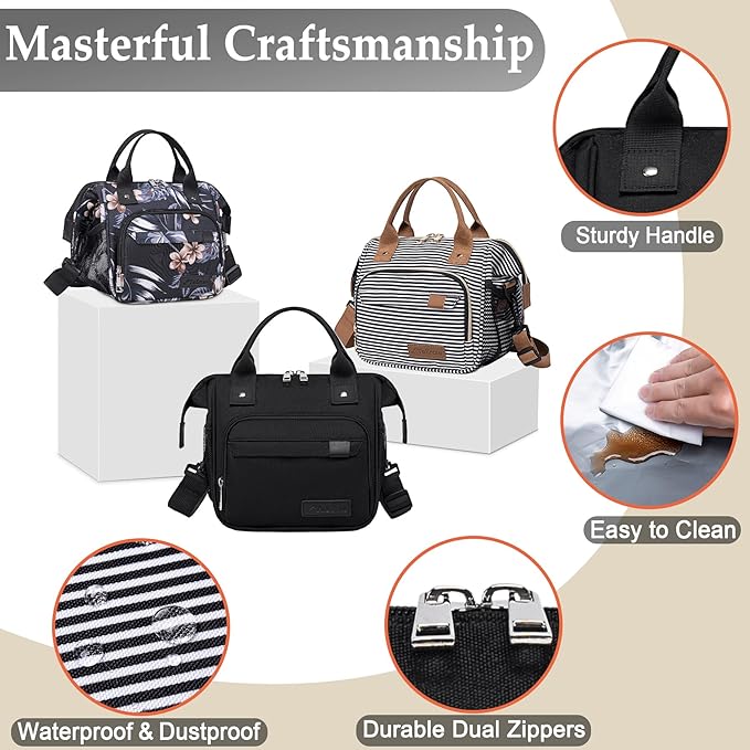 TuErCao Small Lunch Bag Lightweight Insulated Lunch Box for Women Work Portable Soft Cooler for Picnic Travel Road Trips, Loncheras para Mujer, Stripes