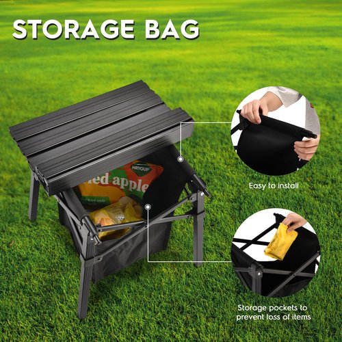 Pnbfhn Aluminum Camping Side Table, Compact Folding Outdoor Portable Beach Small Camp Table with Carry Bag and Storage, Picnic, Hiking, Fishing, Grill