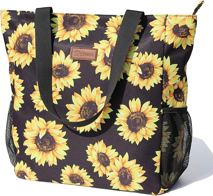 ESVAN Original Floral Water Resistant Large Tote Bag Shoulder Bag for Gym Beach Travel Daily Bags Upgraded