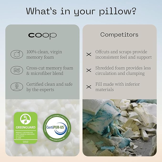 Coop Home Goods Original Travel and Camping Adjustable Pillow, Small Camping Pillow with Compressible Stuff Sack, Medium-Firm Memory Foam with Lulltra Washable Cover, CertiPUR-US Certified (19x13)