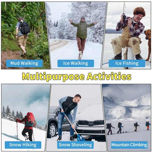 Xproutdoor Non-Slip Ice Cleats Snow Grips, Strong Traction Crampons 16 Steel Studs, for Shoes and Boots, Snow Ice Walking, Large