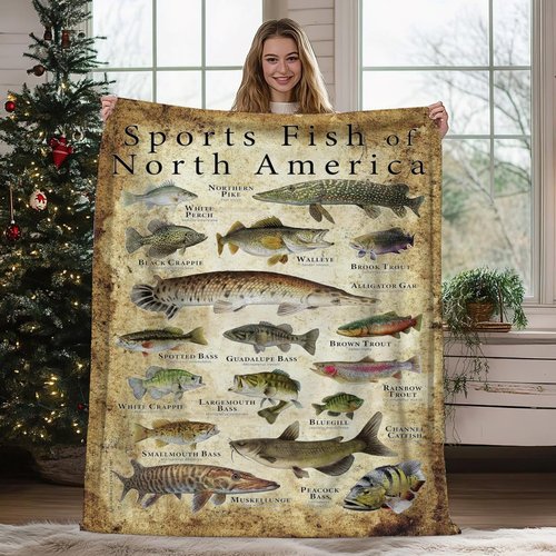 Quisenti Fishing Enthusiast Blanket - Funny Fish Knowledge Blanket, Unique Fisherman Gift for Boys, Dad, Grandpa (70in*90in)