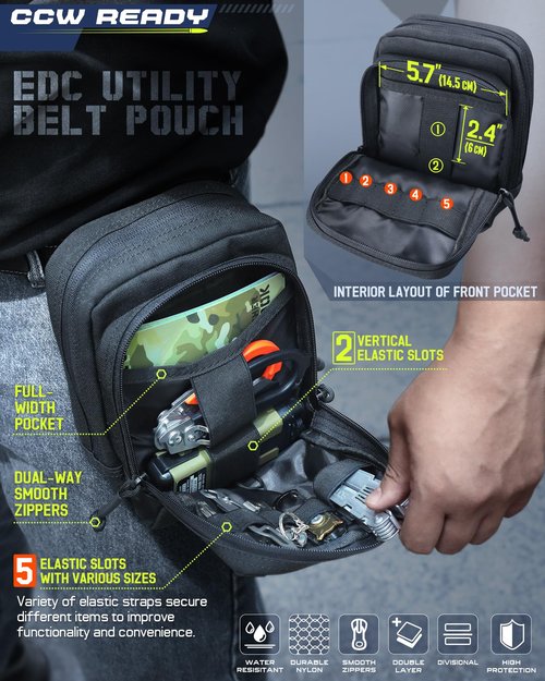 WYNEX Molle Admin Pistol Pouch for Concealed Carry, Tactical EDC Belt Pouch Gun Bag Utility Tool EMT Organizer Pouch Medical CCW with Universal Pistol/Elastic Holster