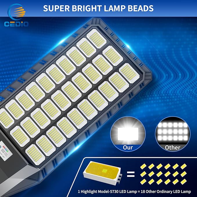 CEDIO Solar Street Lights Outdoor, 9800W Solar Lights Outdoor, 450000 Lumens LED Street Light Waterproof IP67 Dusk to Dawn,LED Flood Light with Motion Sensor (9800w-2PC)