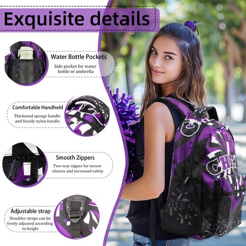 HJKLONE Cheer Backpack for Cheerleaders, Cheerleading Gifts for Teams, Cheerleader Backpack for Women (Black&Purple)