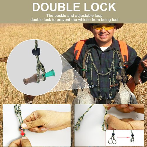 Vecacosic 2 in 1 Duck Call Lanyard Duck Strap Carrier for Hunting Adjustable Nylon Game Call Lanyard 6 Calls with 12 Slip Rings Waterfowl Game Duck Carrier, Double Locking Duck Hunting Accessories