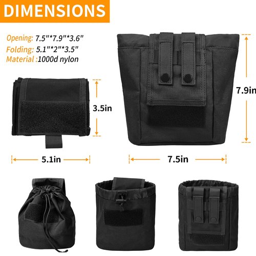 Dump Pouch, Molle Dump Pouch for Belt, Folding Military Tactical Mag Drop Pouch Black
