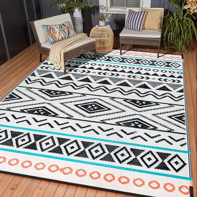 Outdoor Rugs Patio Camping Waterproof - 6x9 Plastic Straw Patio Rug Portable for Campers, Outside RVs Mat, Outdoor Area Carpet for Patios Clearance, Backyard Porch, Balcony, Picnic