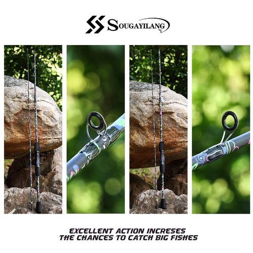 Sougayilang Fishing Rod, 2-Piece Fiber Glass Casting Rod with EVA Grip, Smooth Transition Fishing Pole- 6'0"