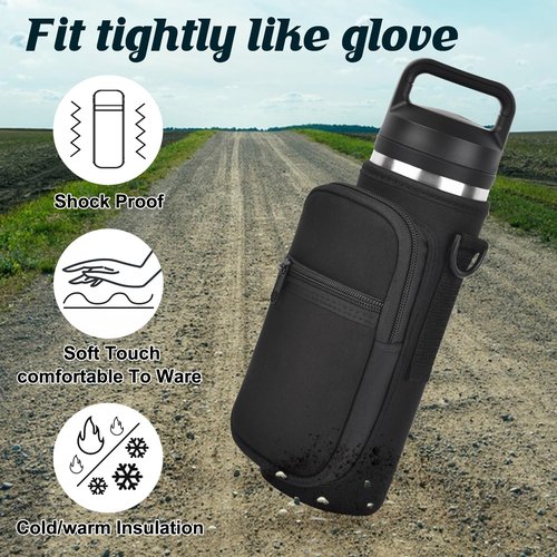 RUCHBA Water Bottle Holder with Strap Phone Pocket, Crossbody Carrier Sling Bag for YETI 18 24 26 32 36 40oz Cup Gym Hiking Travelling