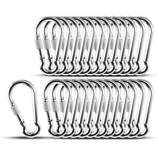 KINLINK 25 Pack Screw Locking Carabiner, 1.97 inch Heavy Duty Carabiner Clips, 304 Stainless Steel Small Caribeener Clips, Caribiniers for Outdoor Camping, Swing, Hammock, Hiking, Quick Link
