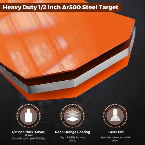 Ar 500 Steel Target 1/2 Inch Thick - Heavy Duty 12" x 20" Steel Silhouette Target, Laser-Cut Steel Plate Targets for Shooting, Metal Targets for Shooting Range, Neon Orange Color