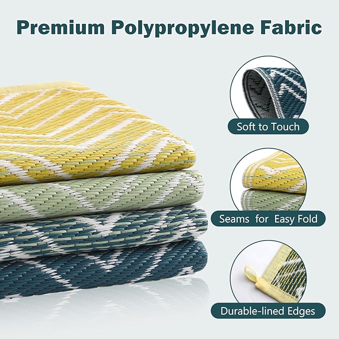 Lahome Outdoor Plastic Straw Rug, Reversible Outdoor Rug Waterproof 6x9 Patio Rugs, Camping Rugs for RV Backyard Deck Porch Picnic Beach Trailer (Yellow/Blue, 6' x 9')