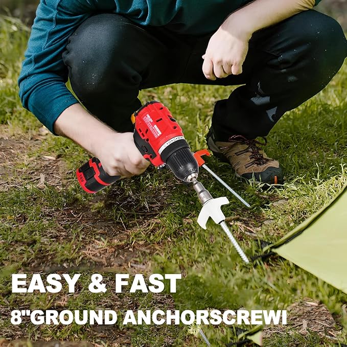 20PCS Camping Tent Stakes Heavy Duty,8 Inch Screw in Tent Stakes Heavy Duty,Nightglow Metal Tent Stakes,with Hex Head Driver,Nail Lifter,Ropes,White